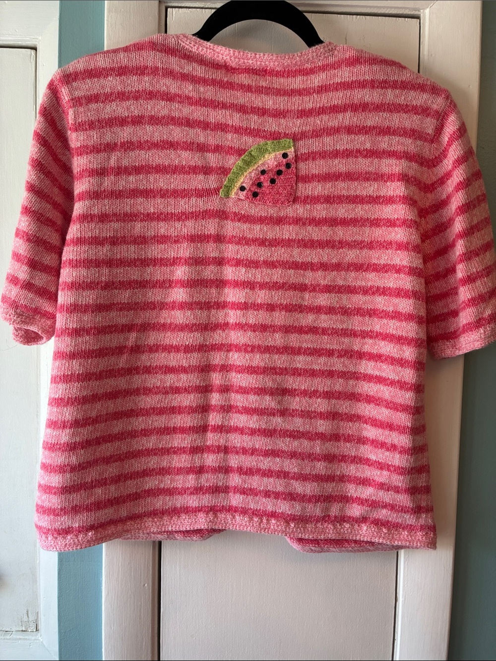 Christopher & Banks Pink Striped Short-Sleeve Cardigan with Watermelon Pockets - Picture 5 of 6